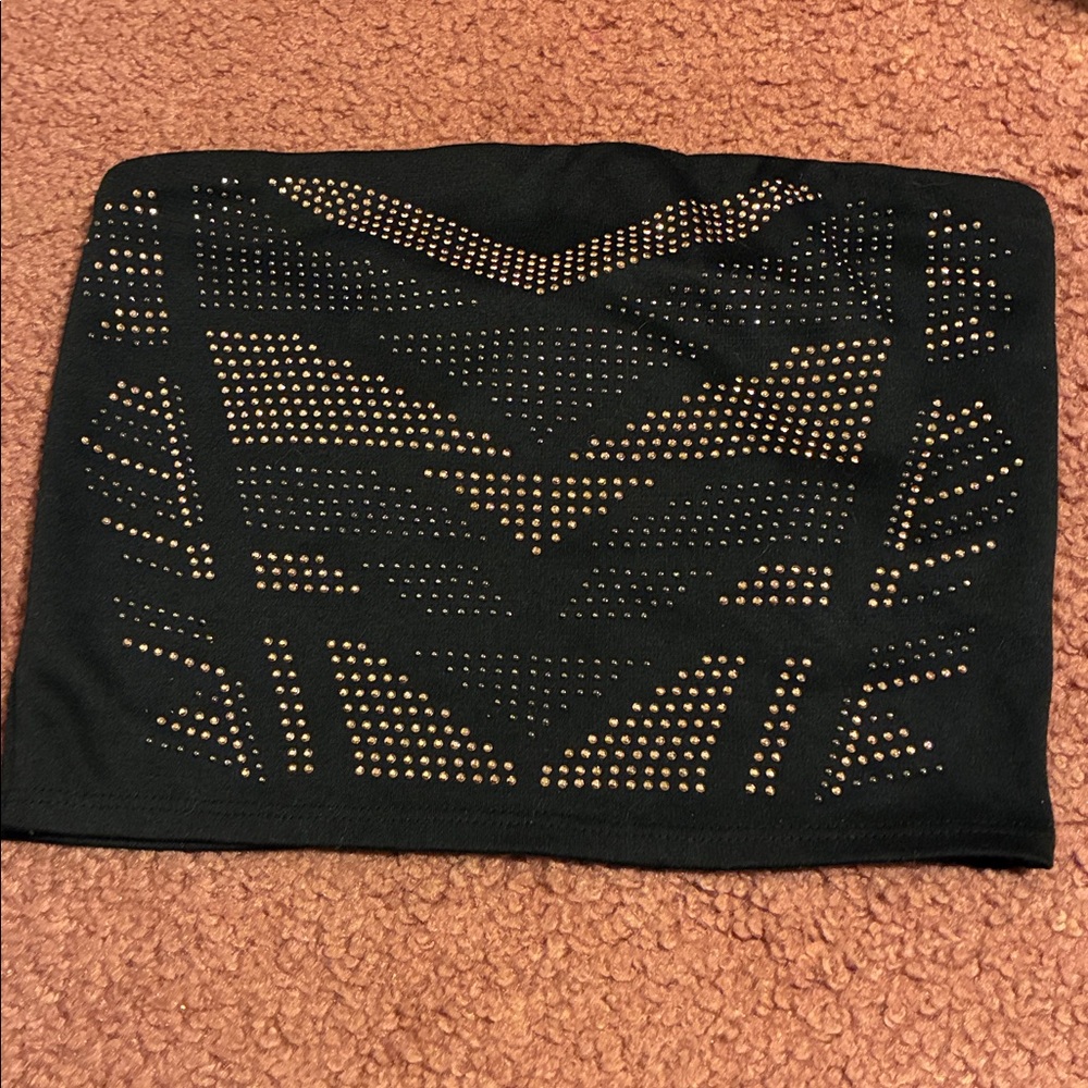 Gorgeous Charlotte Russe Black Tube Top with Gold & Black Studded Design